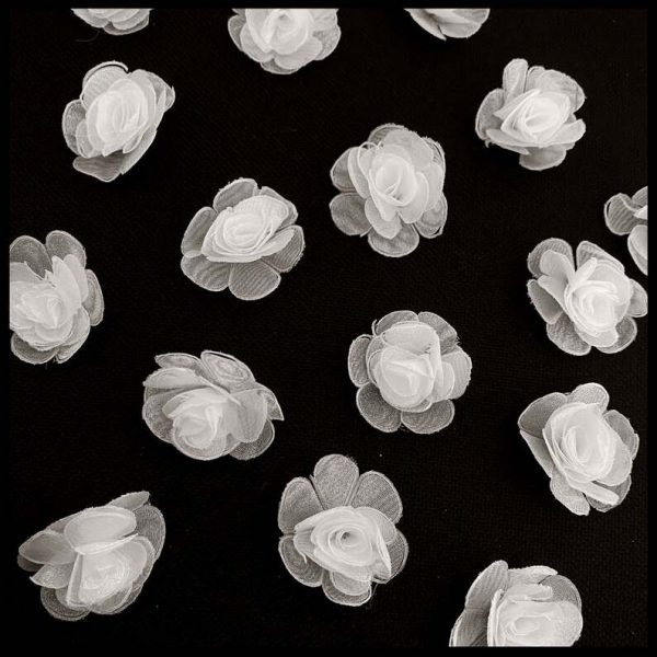 white fabric roses by lunalandsupply