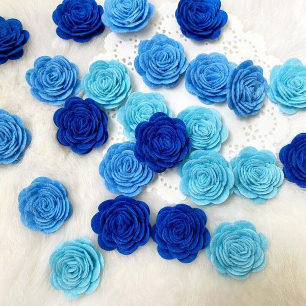 blue wool felt roses by lunalandsupply